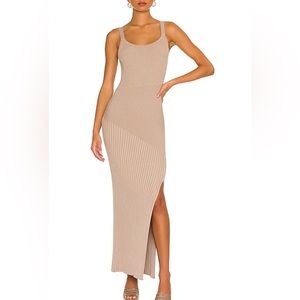 Nicholas Alixia Mixed Rib Knit Long Sleeve Midi Dress Set In Beige size xs